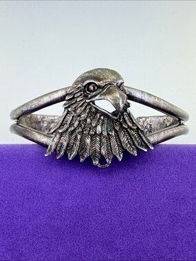 💛 Vintage G&S Silver Tone Eagle Head Cuff | Biker Statement